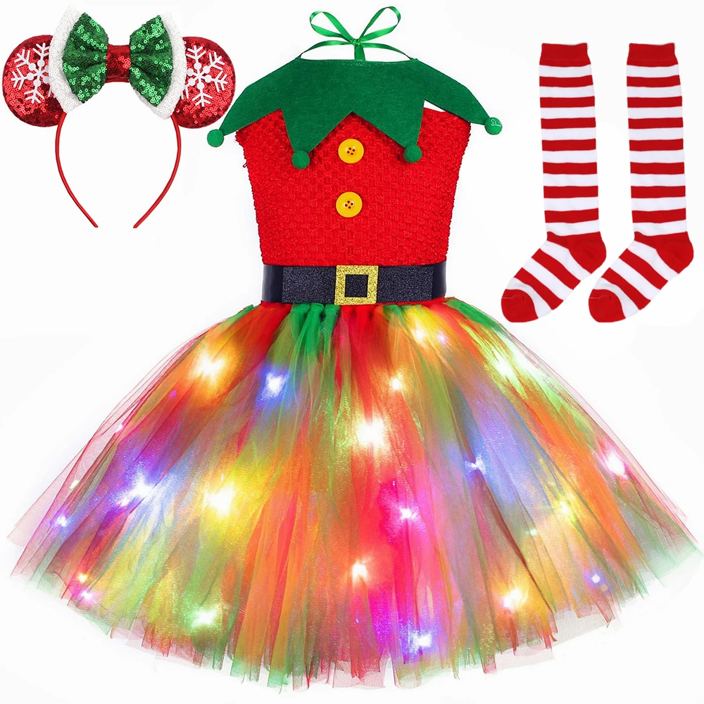 Elf Costume Christmas - Sukienka tutu świąteczna czerwono-zielona tiulowa sukienka