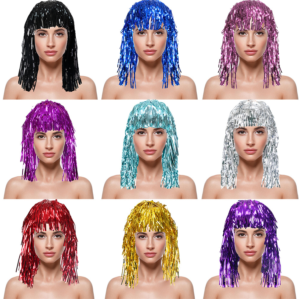 Tinsel Garland Decoration - Peruka Cosplay Disco z Folią i